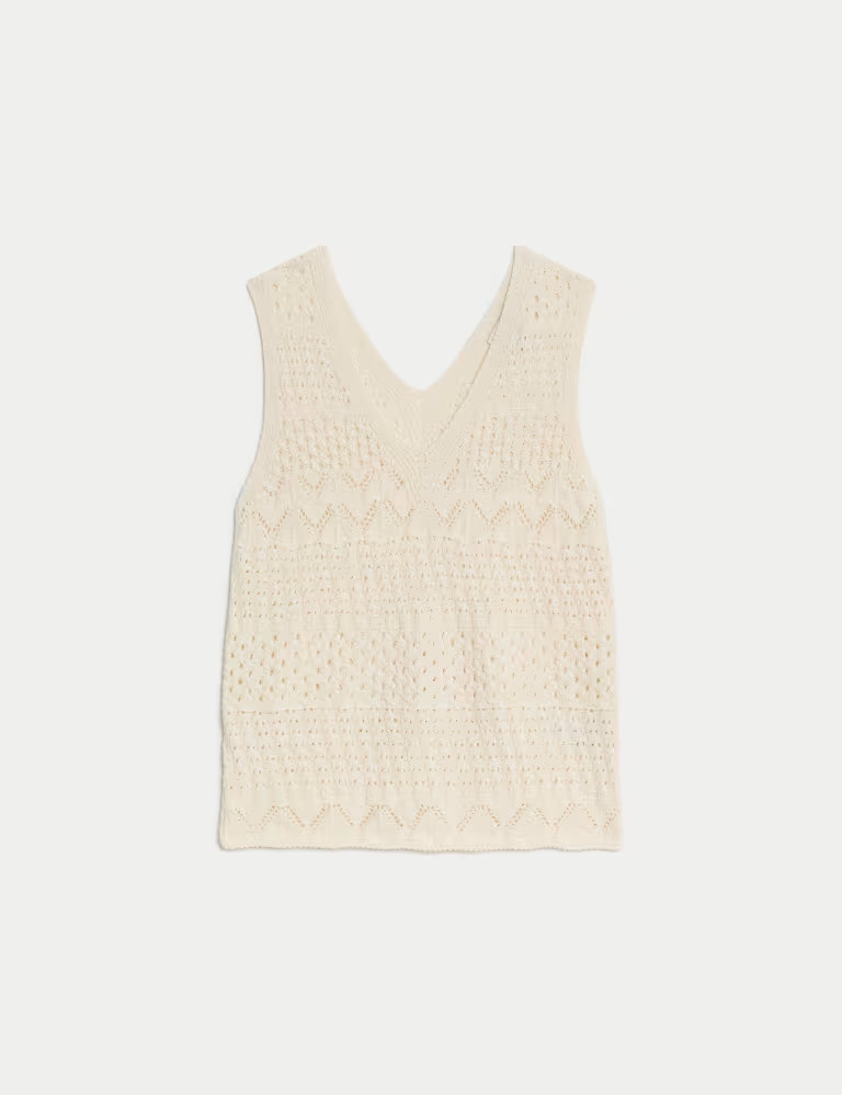Cotton Rich Textured V-Neck Knitted Vest | Marks & Spencer (UK)