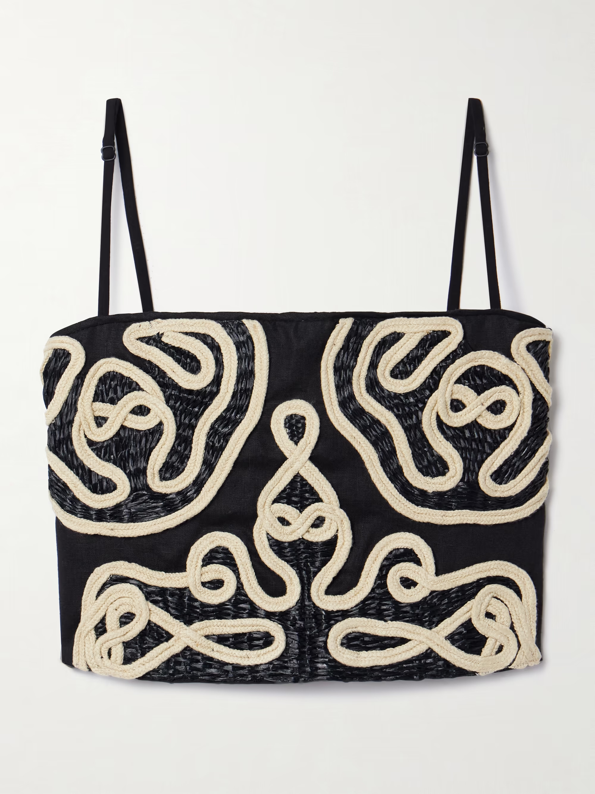 Boat Lines cropped appliquéd straw-trimmed linen top | NET-A-PORTER APAC