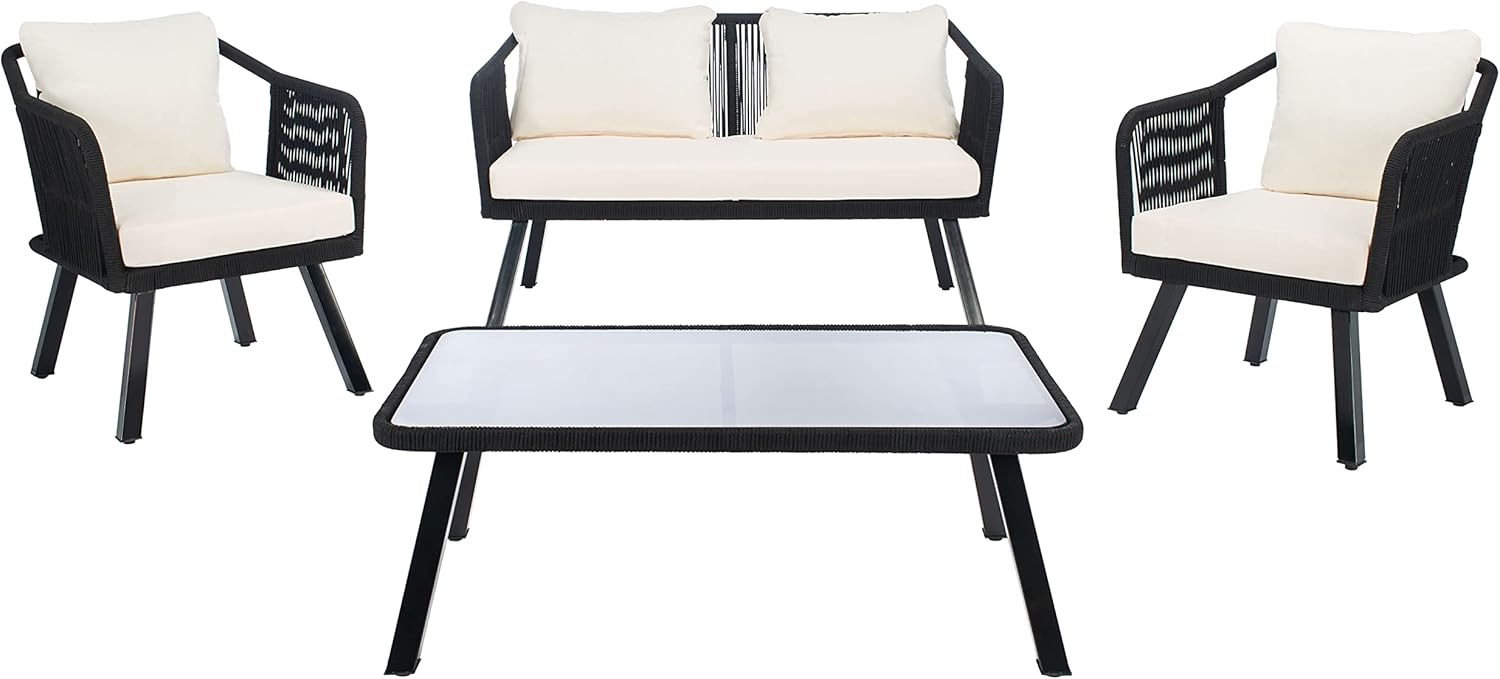 Safavieh Outdoor Collection Torsla Wicker Cushion 4-Piece Rope Patio Backyard Living Set PAT7520B... | Amazon (US)