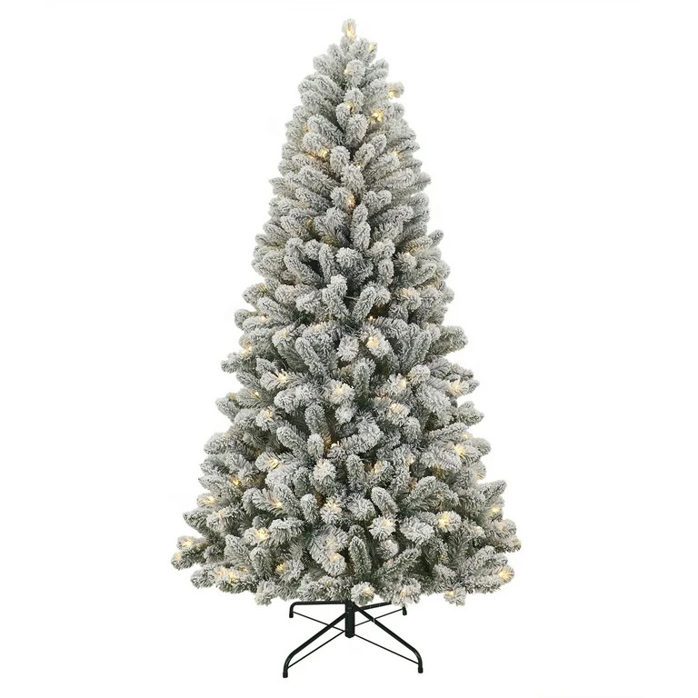 6.5' Pre-Lit Green Flocked Frisco Pine Artificial Christmas Tree with 250 Color-changing LED Ligh... | Walmart (US)