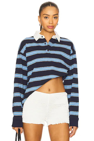 Rowan Rugby Top in Blue & Brown Stripe | Revolve Clothing (Global)