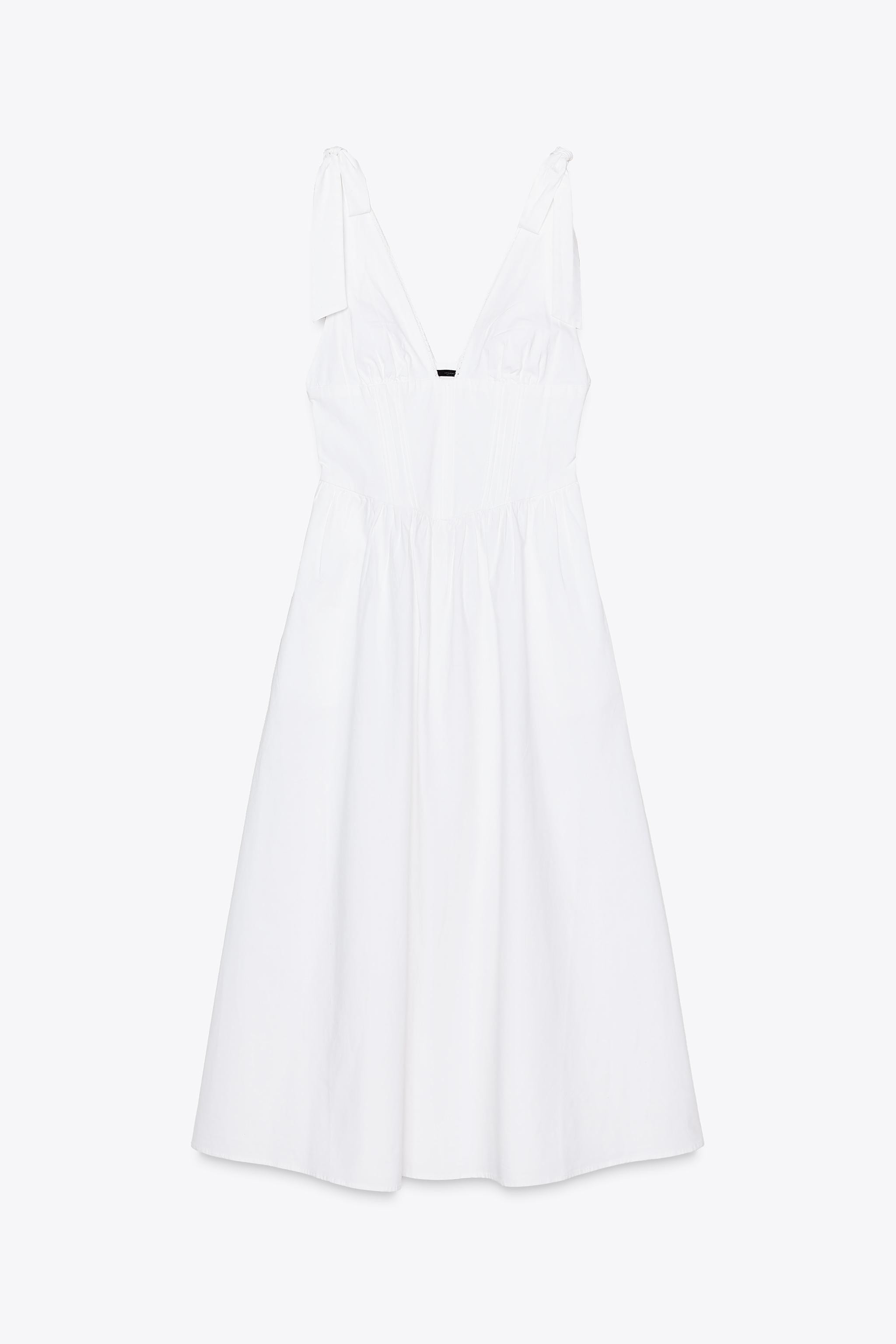 POPLIN MIDI DRESS WITH TIES | Zara UK