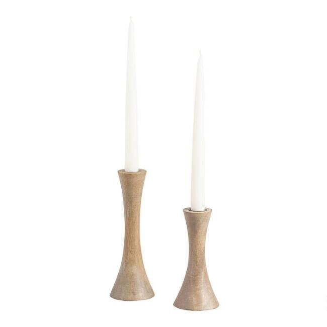 Flared Whitewash Wood Taper Candleholder | World Market