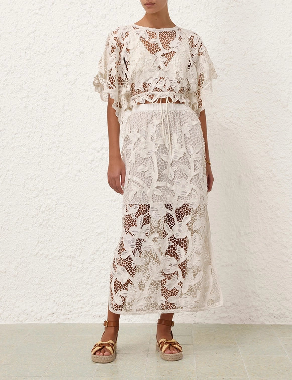 Golden Crochet Lace Skirt | ZIMMERMANN (US, CA, EU, MENA)