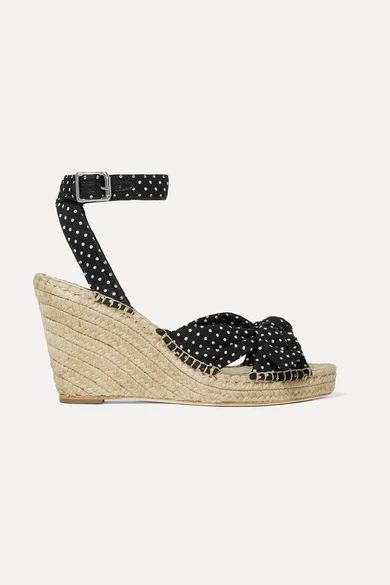 Tessa knotted polka-dot cotton espadrille wedge sandals | NET-A-PORTER (US)