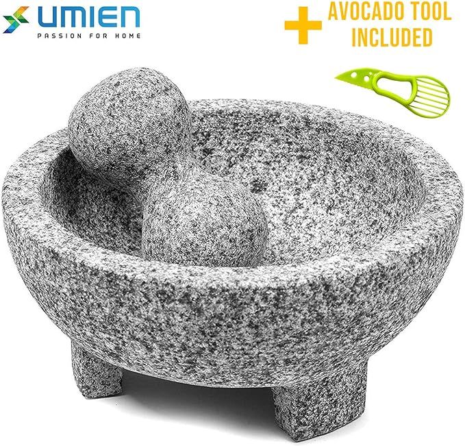 Granite Mortar and Pestle Set guacamole bowl Molcajete 8 Inch - Natural Stone Grinder for Spices,... | Amazon (US)