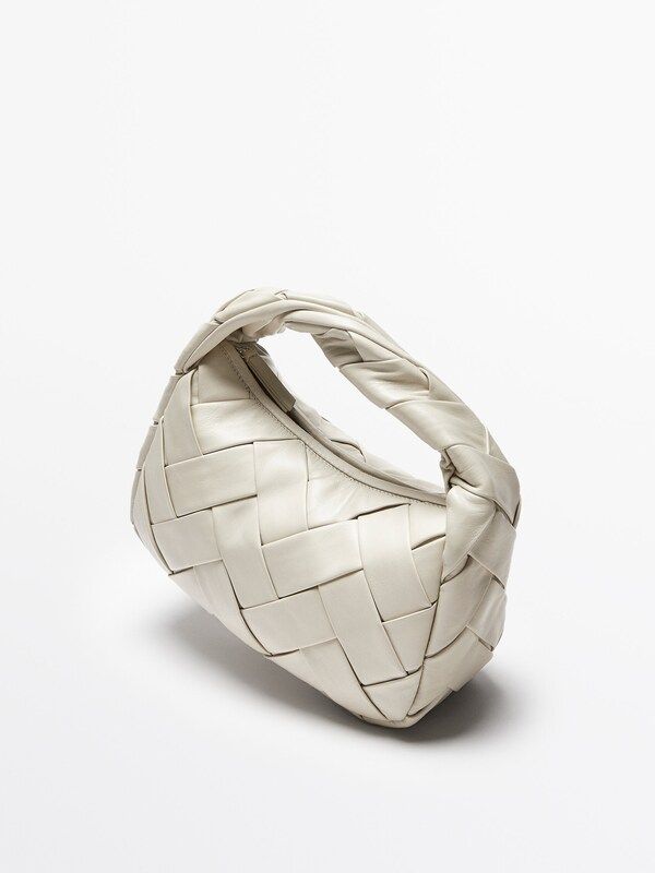 Nappa leather woven croissant bag | Massimo Dutti UK