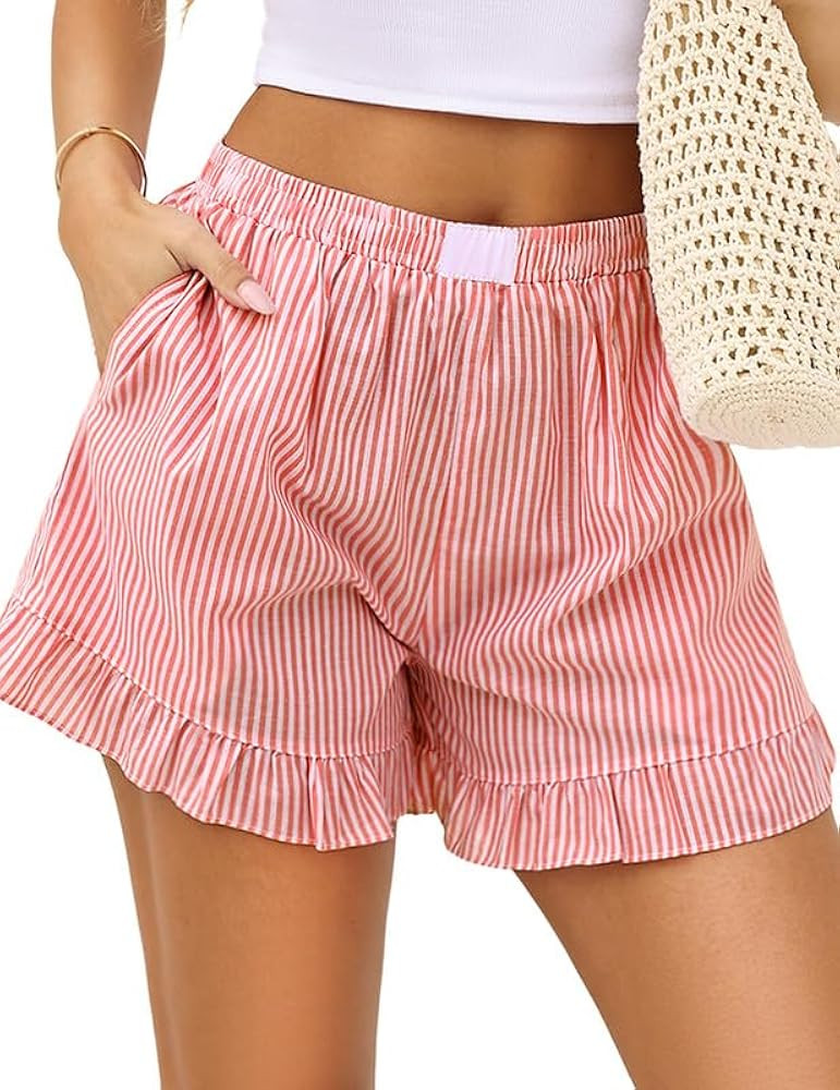 Marvmys Womens Boxer Shorts Cotton Pajama Bottoms Summer Gingham Ruffle/Lace Shorts Casual Y2K Be... | Amazon (US)