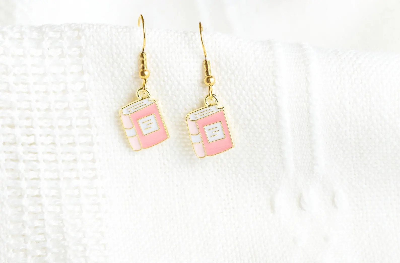 Book Charm Earrings: 18K Gold Plated, Gift for Librarian, Bookish Jewelry - Etsy | Etsy (US)