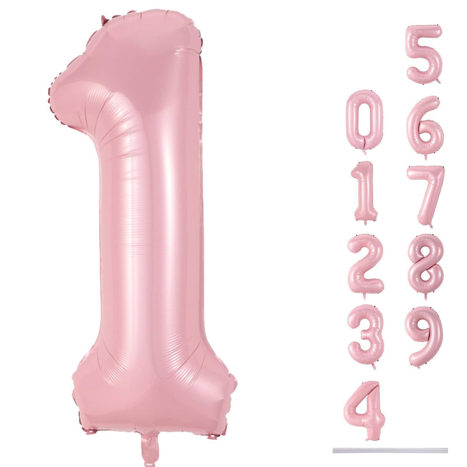 Pastel Pink 1 Balloons, 40 Inch Giant Light Pink Helium Foil Number 0-9 for Girls, Self Inflating... | Amazon (US)