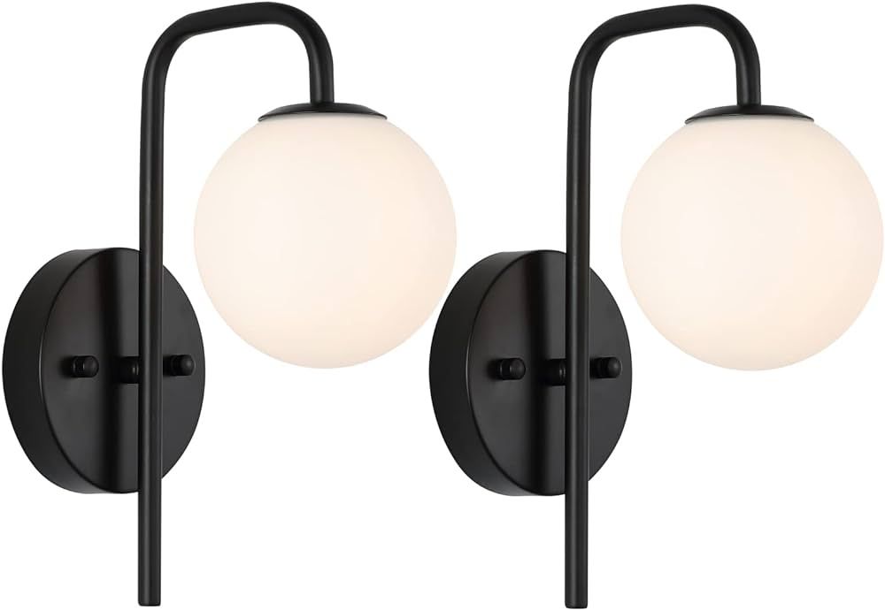 Mid Century Modern Globe Wall Lamp 2 Pack Matte Black Wall Sconce 1-Light Bathroom Vanity Lightin... | Amazon (US)