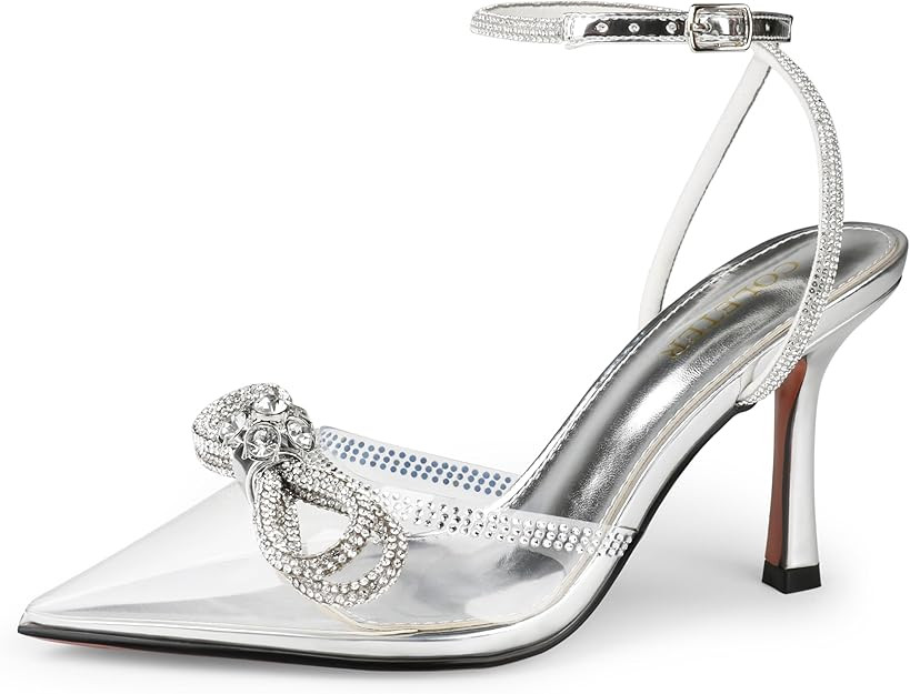 COLETER Women's Rhinestone Double Bow Heels Crystal Ankle Strap Closed Toe Sandals Wedding Party ... | Amazon (US)