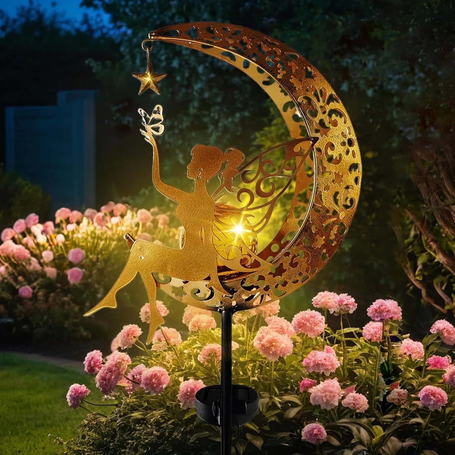 Qoosea Fairy Garden Solar Lights, Fairy Moon Figurine Light Stake, Yard Decorations Outdoor Garde... | Walmart (US)