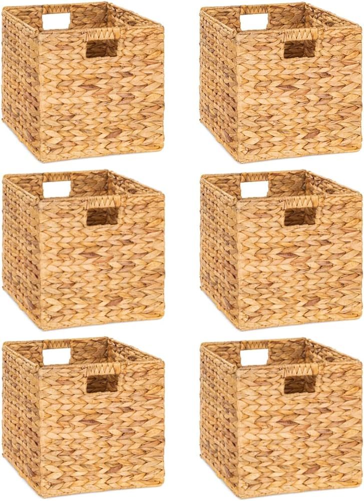 12 x 12in Water Hyacinth Storage Baskets, Wicker Storage Baskets for Shelves, Woven Baskets for S... | Amazon (US)