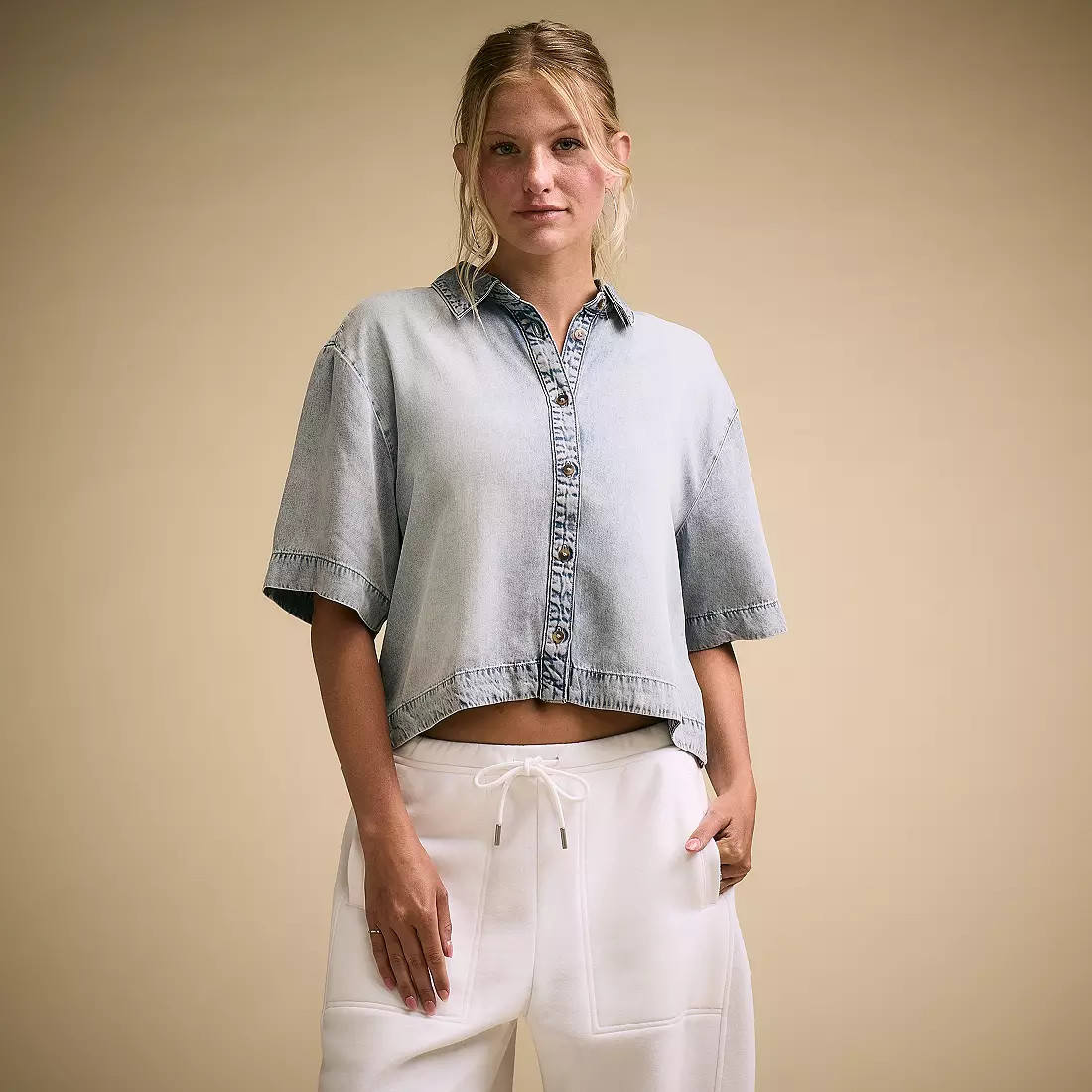 CALIA Women's Poplin Short Sleeve Boxy Button Down | DICK'S Sporting Goods