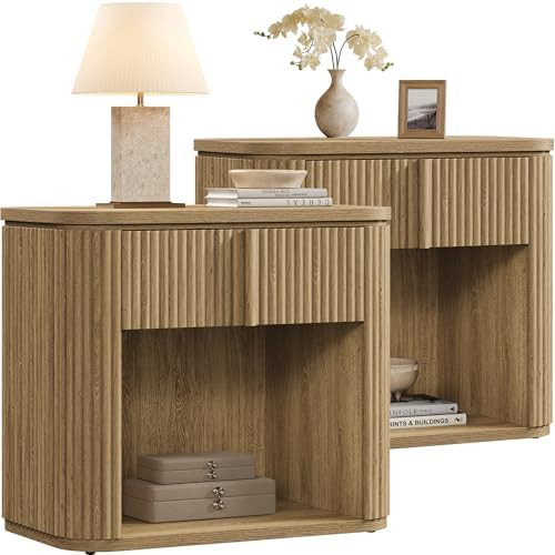 SICOTAS Modern Night Stand Set of 2, Fluted Large Nightstands Side Tables with Solid Wood Handle ... | Amazon (US)