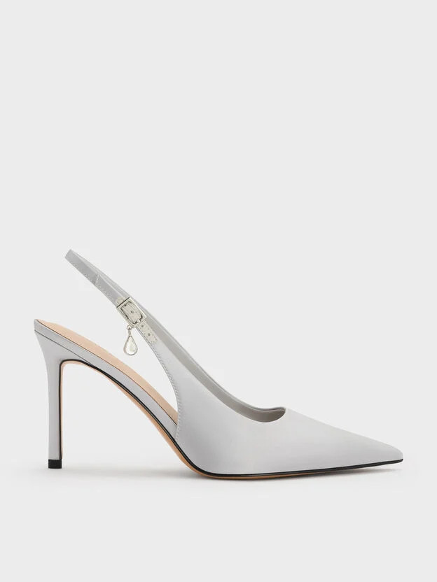Silver Teardrop-Crystal Pointed Slingback Pumps | CHARLES & KEITH | Charles & Keith US