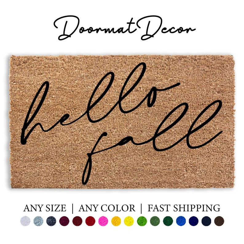Hello Fall Doormat Script Flocked Coir Outdoor Welcome Mat - Etsy | Etsy (US)