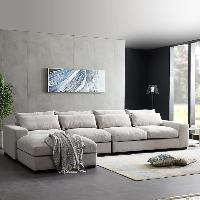 Pannow Feather Filled Sectional,155 Wide Reversible L-Shaped Sofa Couch Set, Chaise with Storage ... | Amazon (US)