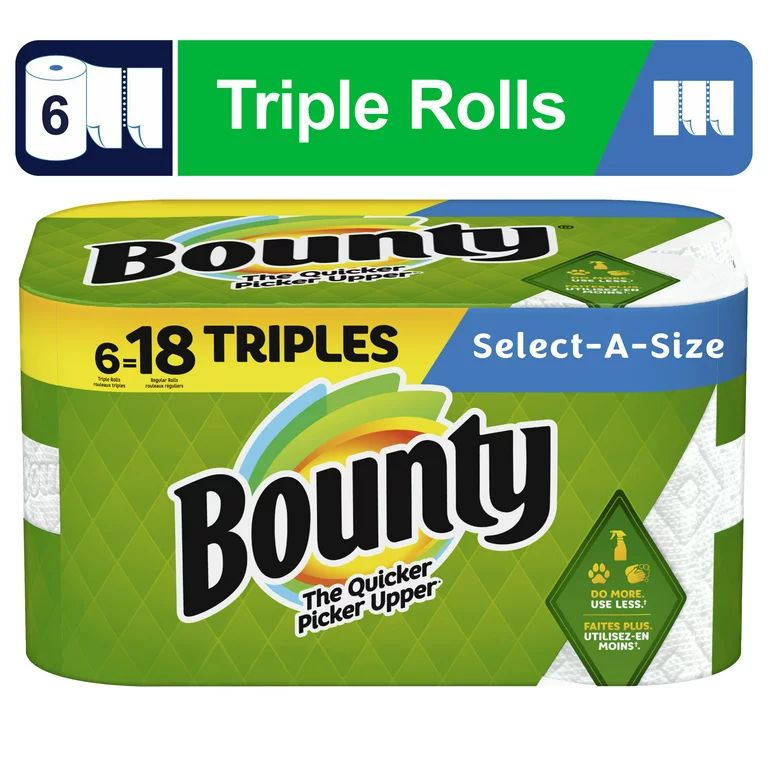 Bounty Select-a-Size Paper Towels, 6 Triple Rolls, White | Walmart (US)