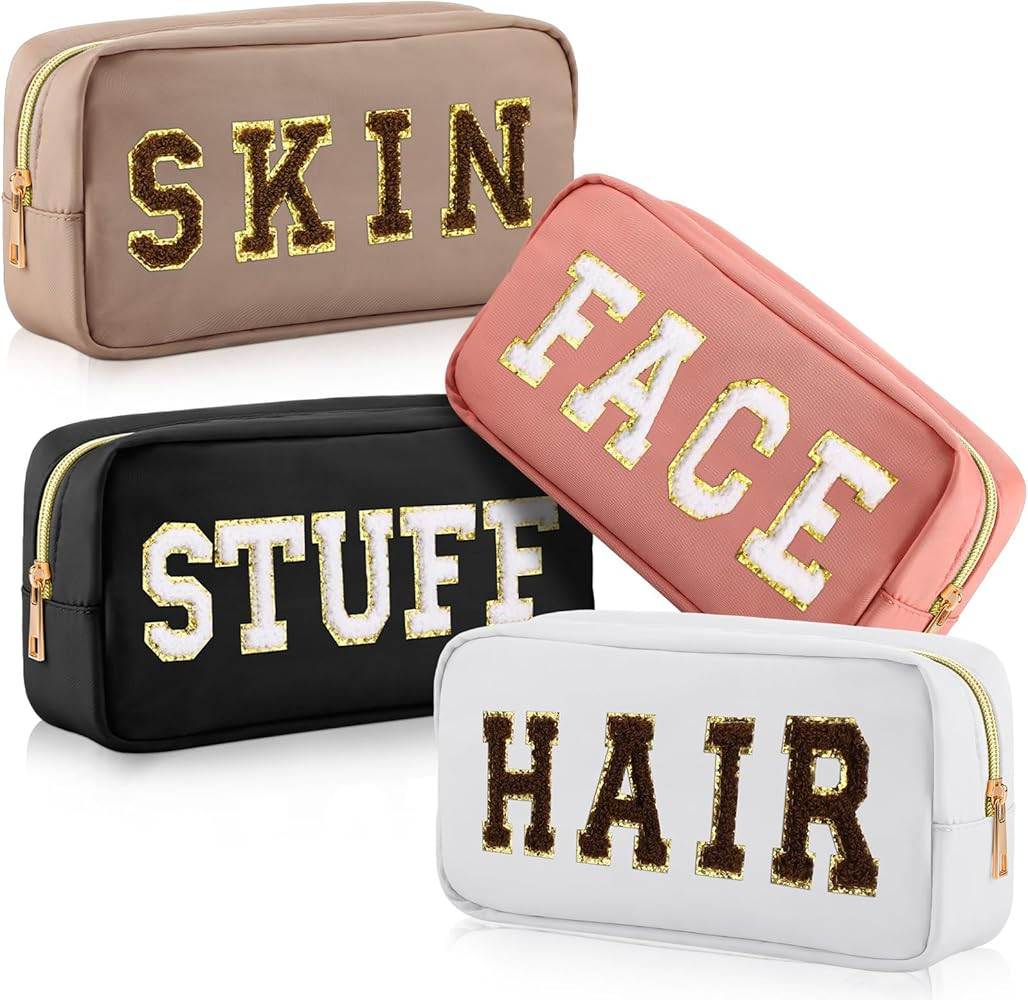Remerry 4 Pcs Nylon Cosmetic Bag Travel Organizer Chenille Letter Makeup Pouch Zipper Preppy Wate... | Amazon (US)