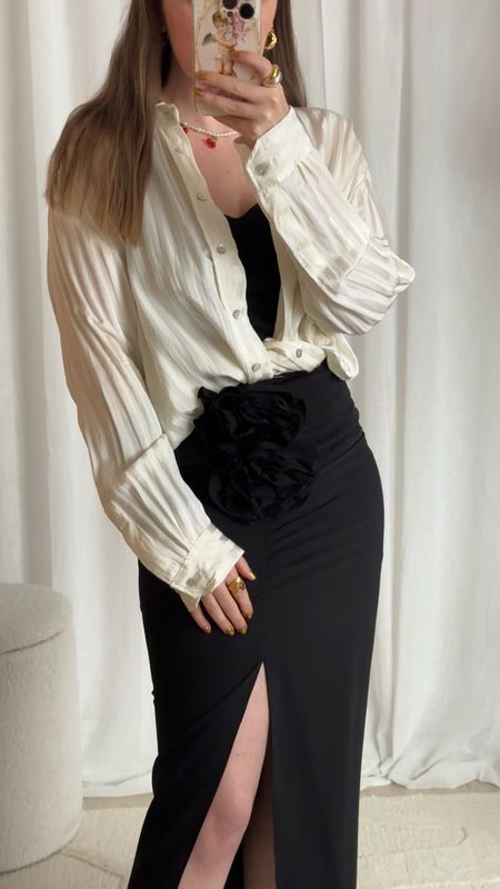 The flower detail on this skirt is so pretty, it’s the perfect holiday evening look 🖤☀️
3D flower skirt | Black pencil skirt | White pyjama shirt 

#LTKspring #LTKstyletip #LTKworkwear