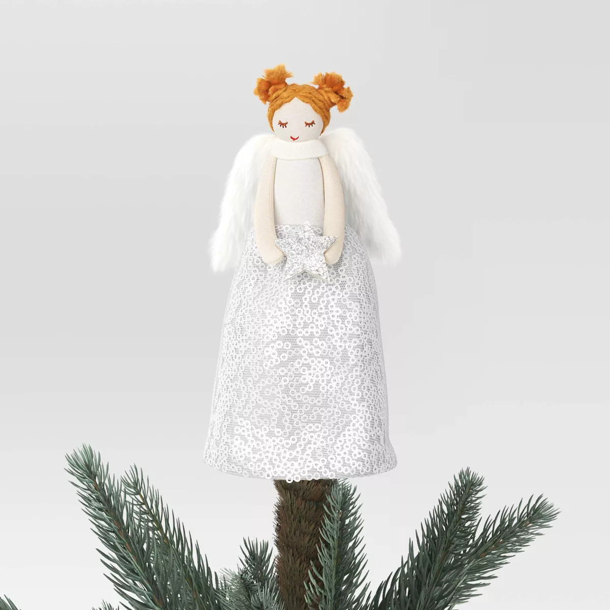 6.5" Fabric Angel in Sequin Dress Holding Silver Star Mini Christmas Tree Topper  - Wondershop™ | Target