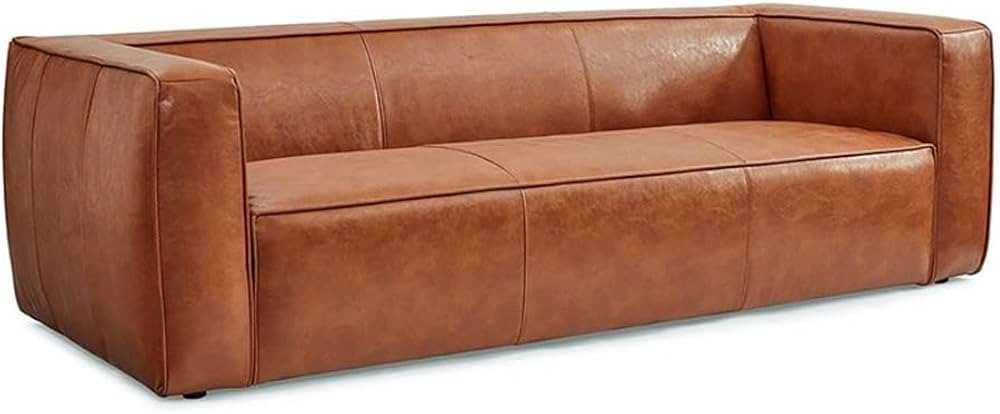 Pemberly Row Modern/Contemporary Genuine Leather Sofa in Caramel | Amazon (US)