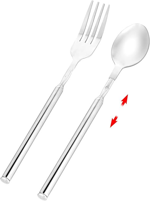 Telescopic Fork Spoon, Extendable Extension Stainless Steel Long Fork and Spoon Set Extender Tele... | Amazon (US)