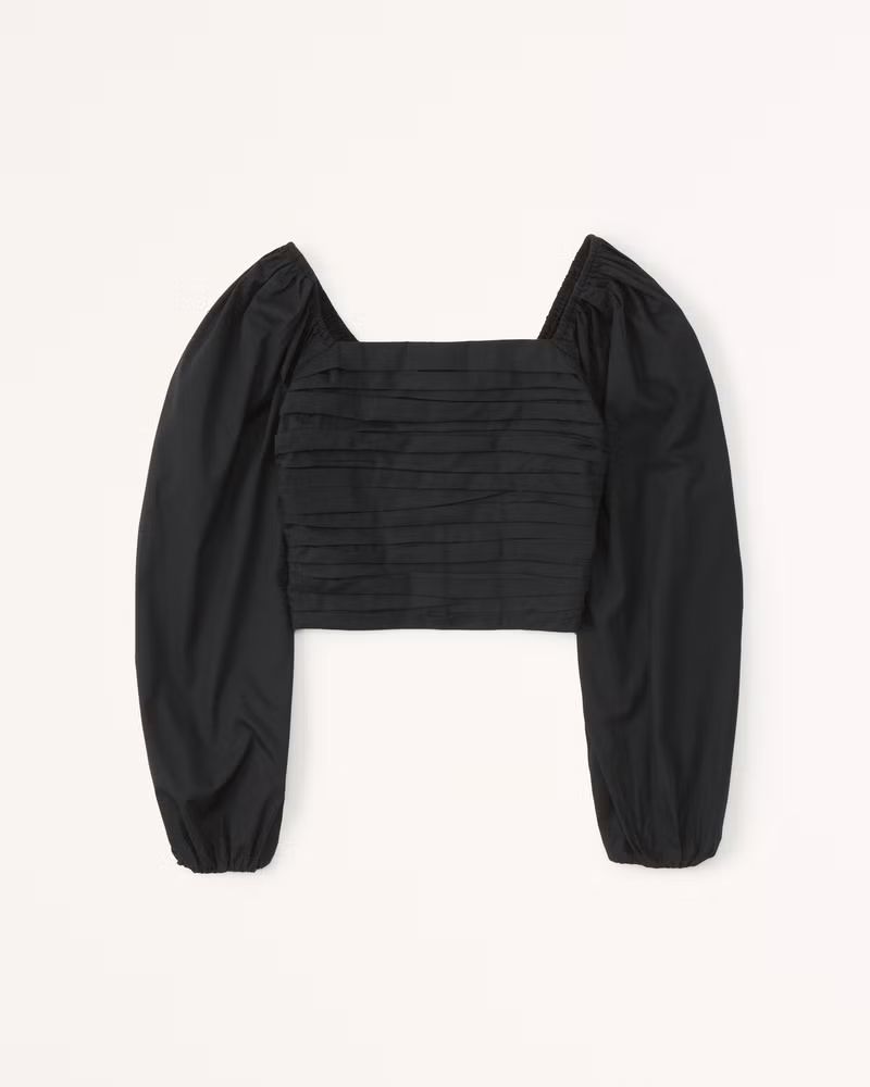 Long-Sleeve Ruched Bodice Puff Sleeve Top | Abercrombie & Fitch (US)