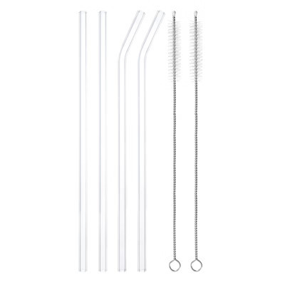 Unique Bargains Reusable Smooth Glass Straws with Two Cleaning Brushes 4 Pcs 9.84" x 0.32" | Target