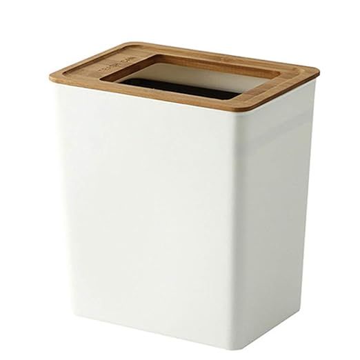 Slim Plastic Trash Can 7.5Liter Rectangular Wastebasket Garbage Container Bin with Open Bamboo li... | Amazon (US)