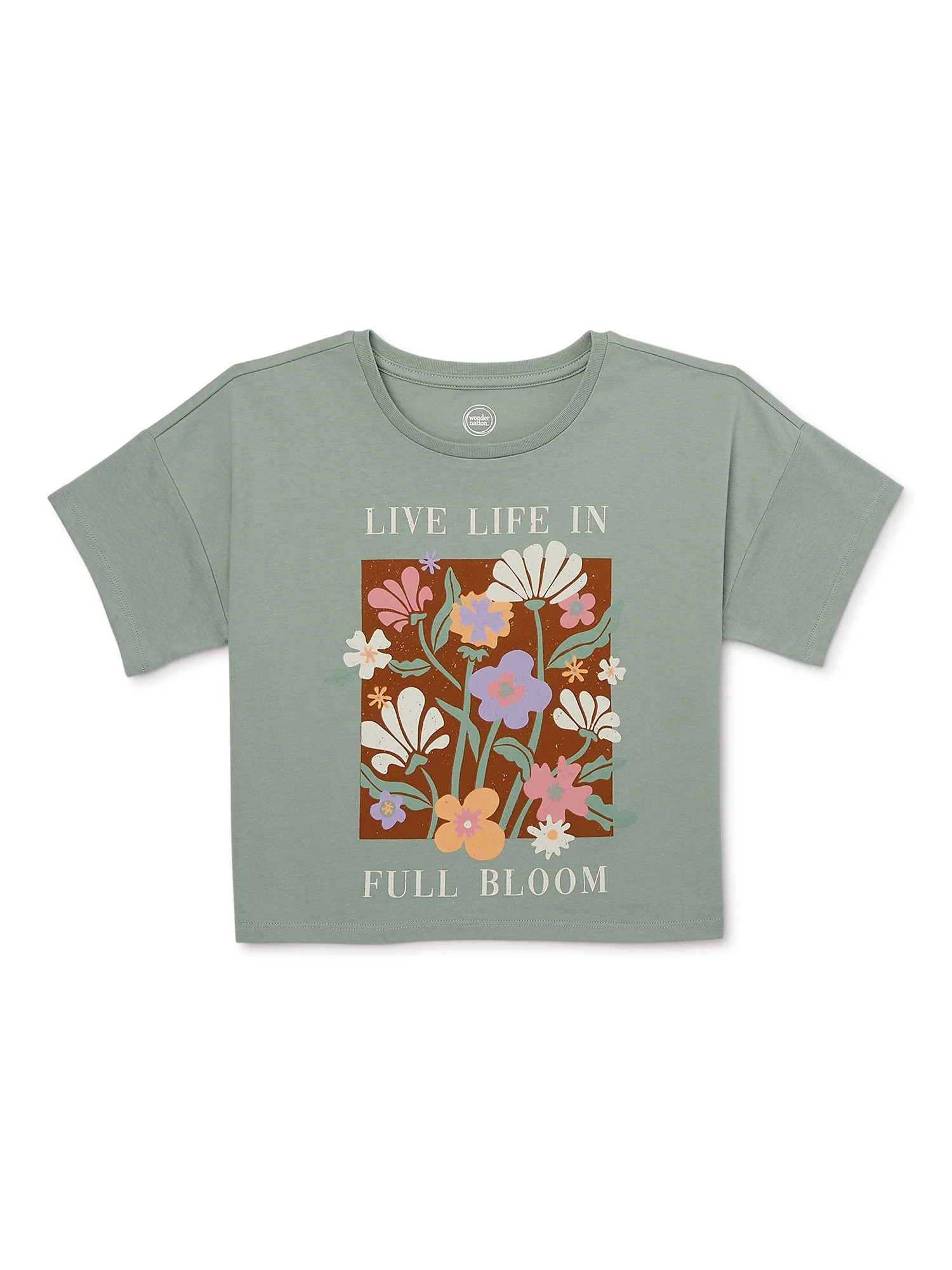 Wonder Nation Girls Cropped, Short Sleeve, Graphic T-Shirt, Sizes 4-18 | Walmart (US)