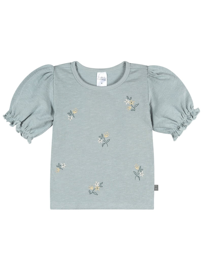 Modern Moments by Gerber Toddler Girl Organic Header Ruffle Puff Sleeve Top, Sizes Months - 5T | Walmart (US)