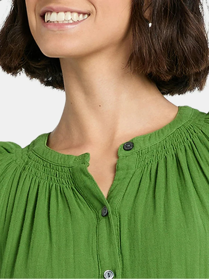 Time and Tru Women's Double Cloth Cotton Midi Dress, Sizes XS-XXXL | Walmart (US)