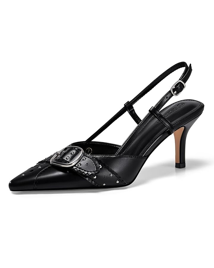 Coutgo Womens Slingback Kitten Heels Studded Closed Pointed Toe Pumps with Buckle Party Dress Sho... | Amazon (US)