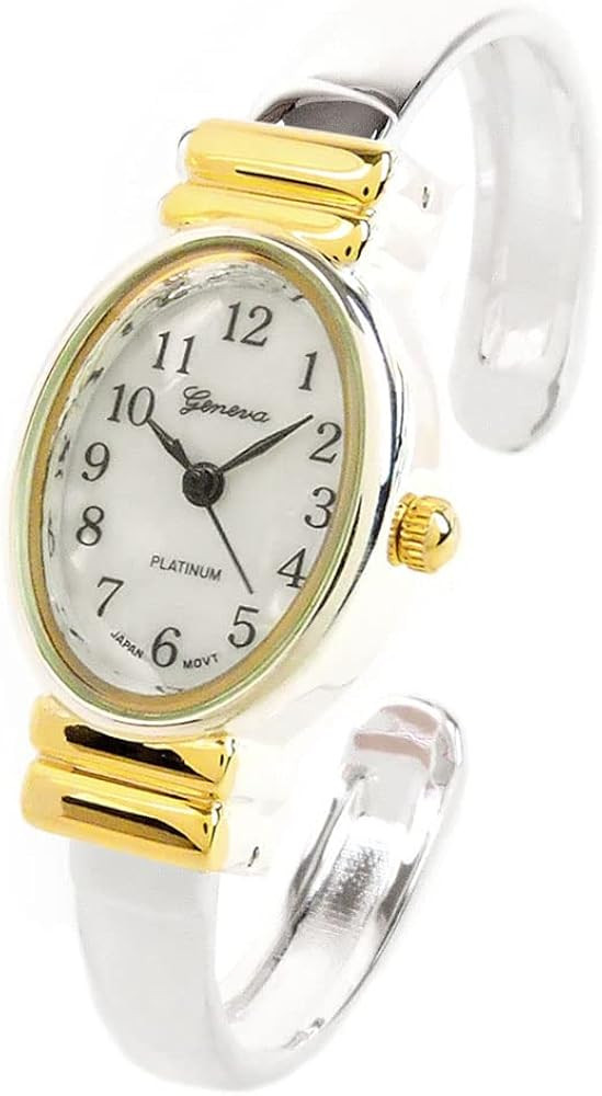 STC 2Tone Small Size Oval Face Metal Band Women's Bangle Cuff Watch | Amazon (US)