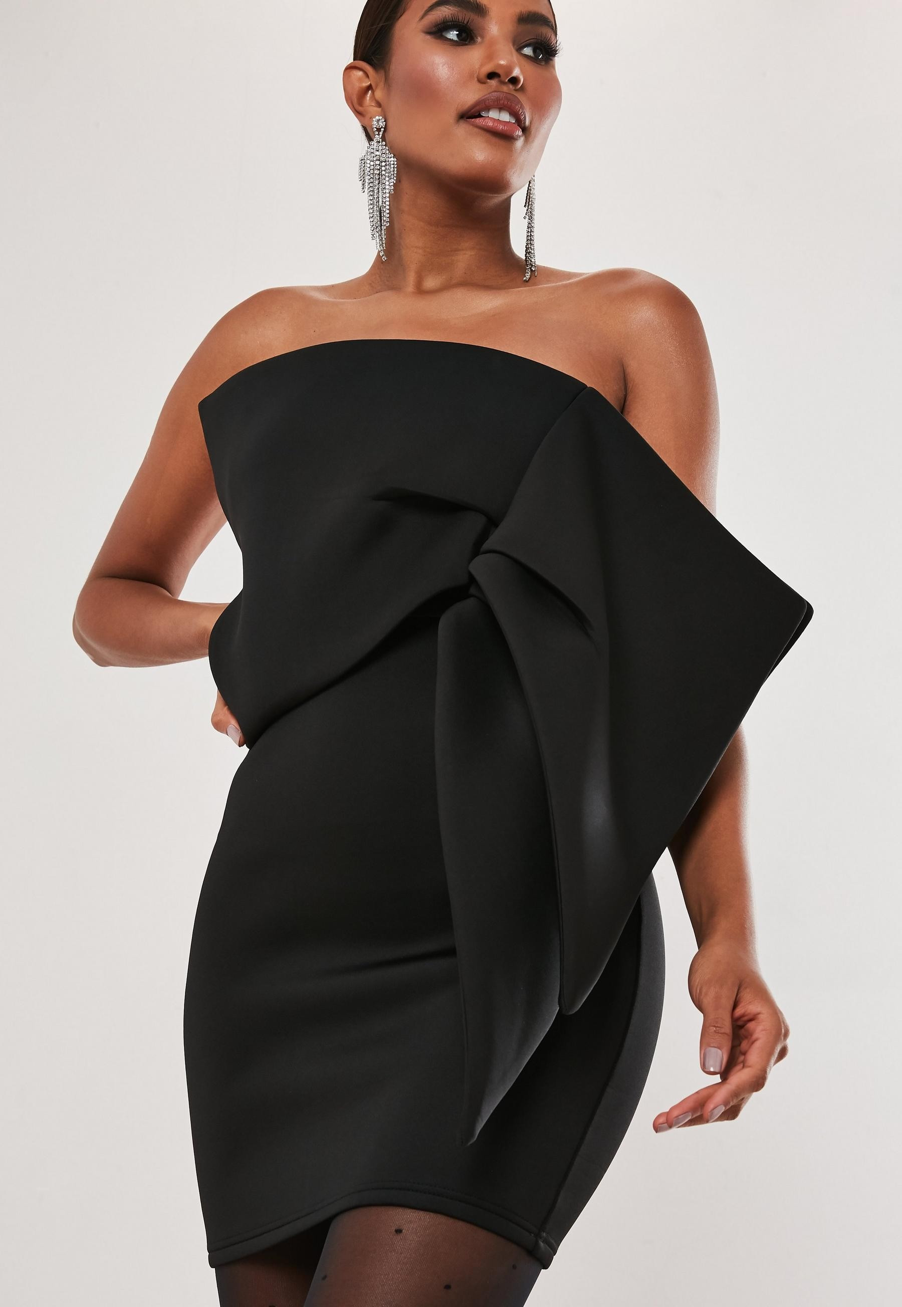 Missguided - Black Scuba Oversized Bow Bandeau Mini Dress | Missguided (US & CA)