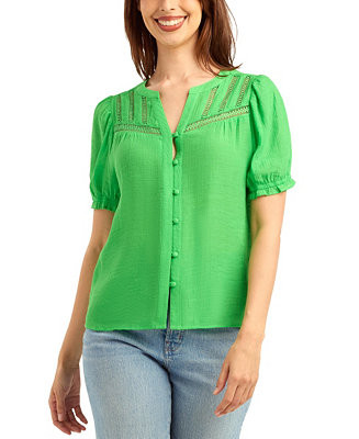Women's Gauzy Textured V-Neck Top | Macy's