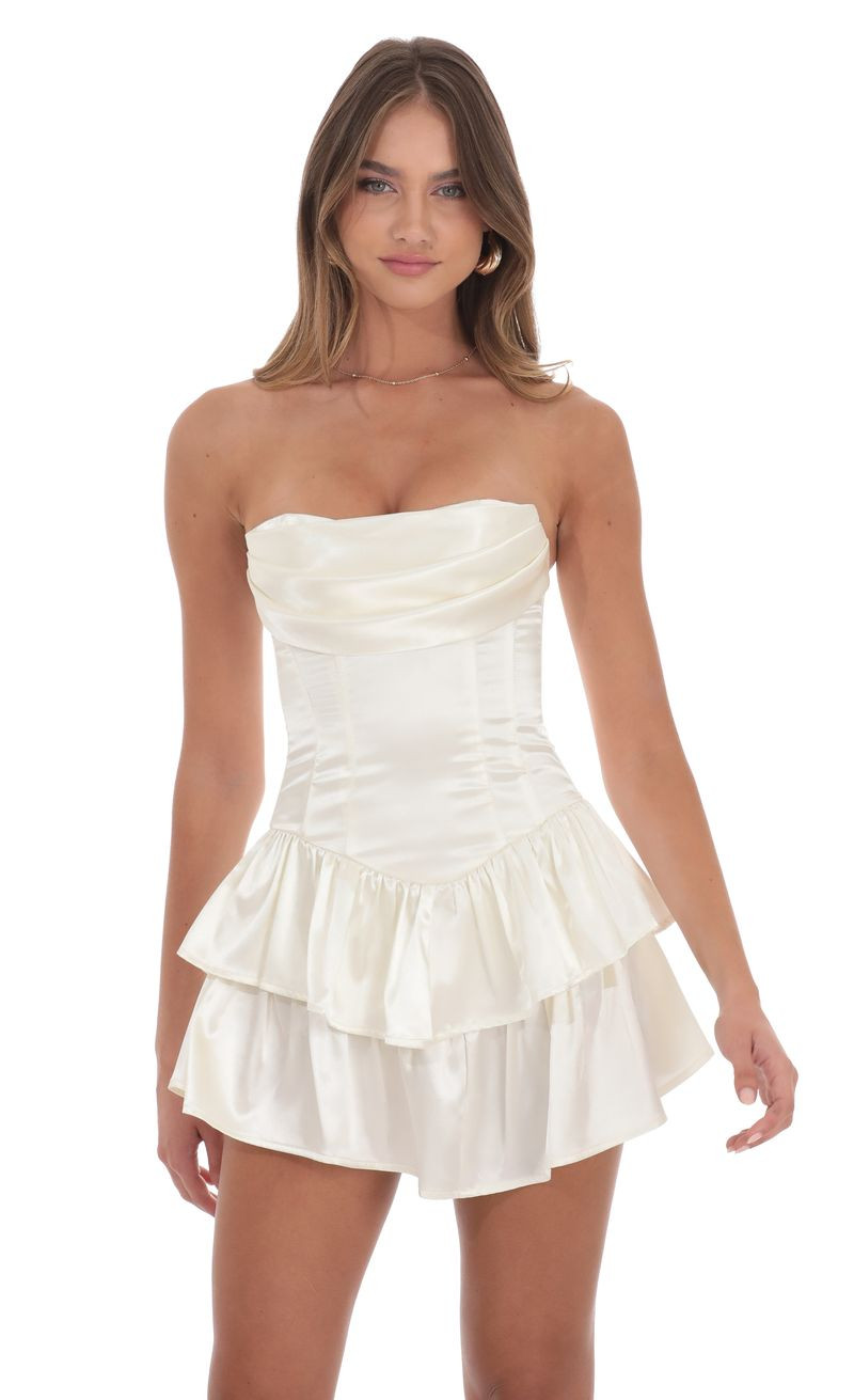 Satin Corset Strapless Dress in Ivory | Lucy in the Sky