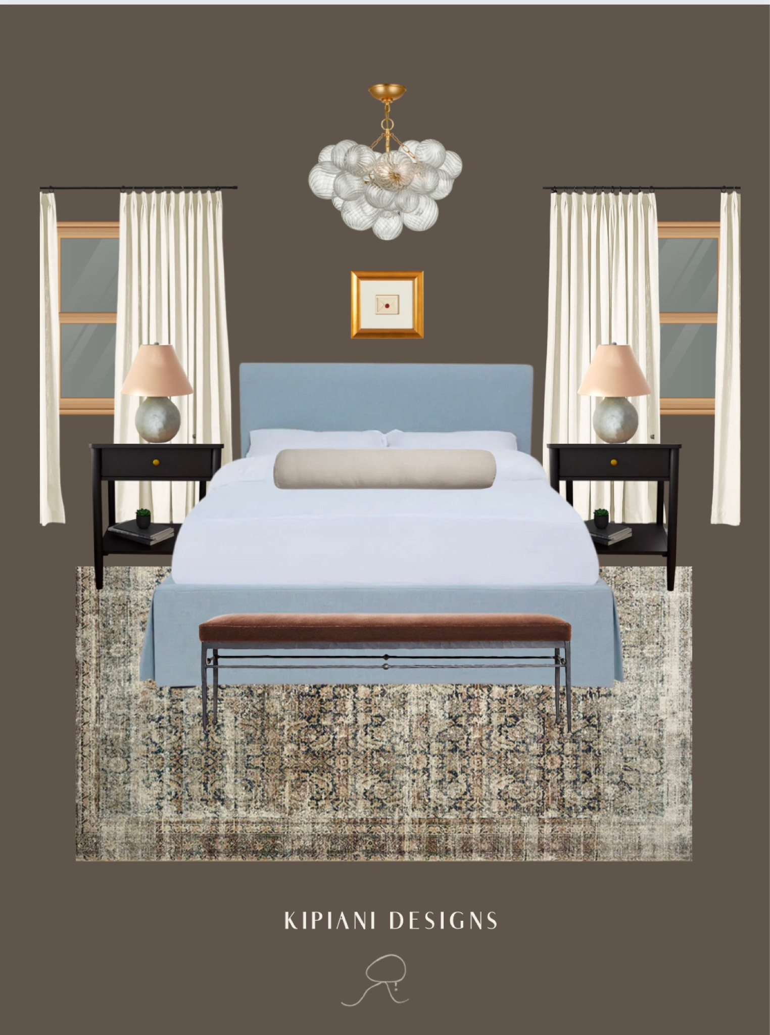 Bedroom Moodboard/design ideas. Nightstand, pinch pleat curtains, linen bed, bench 

#LTKstyletip #LTKFind #LTKhome