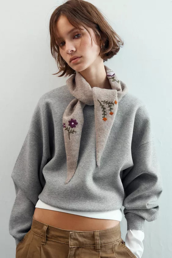 KNIT FLORAL EMBROIDERED BANDANA | Zara US