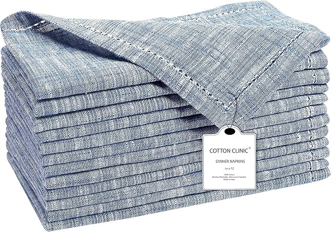 Cotton Clinic 12 Pack Farmhouse Style Slub Textured 18x18 Cloth Dinner Napkins, 100% Cotton for E... | Amazon (US)