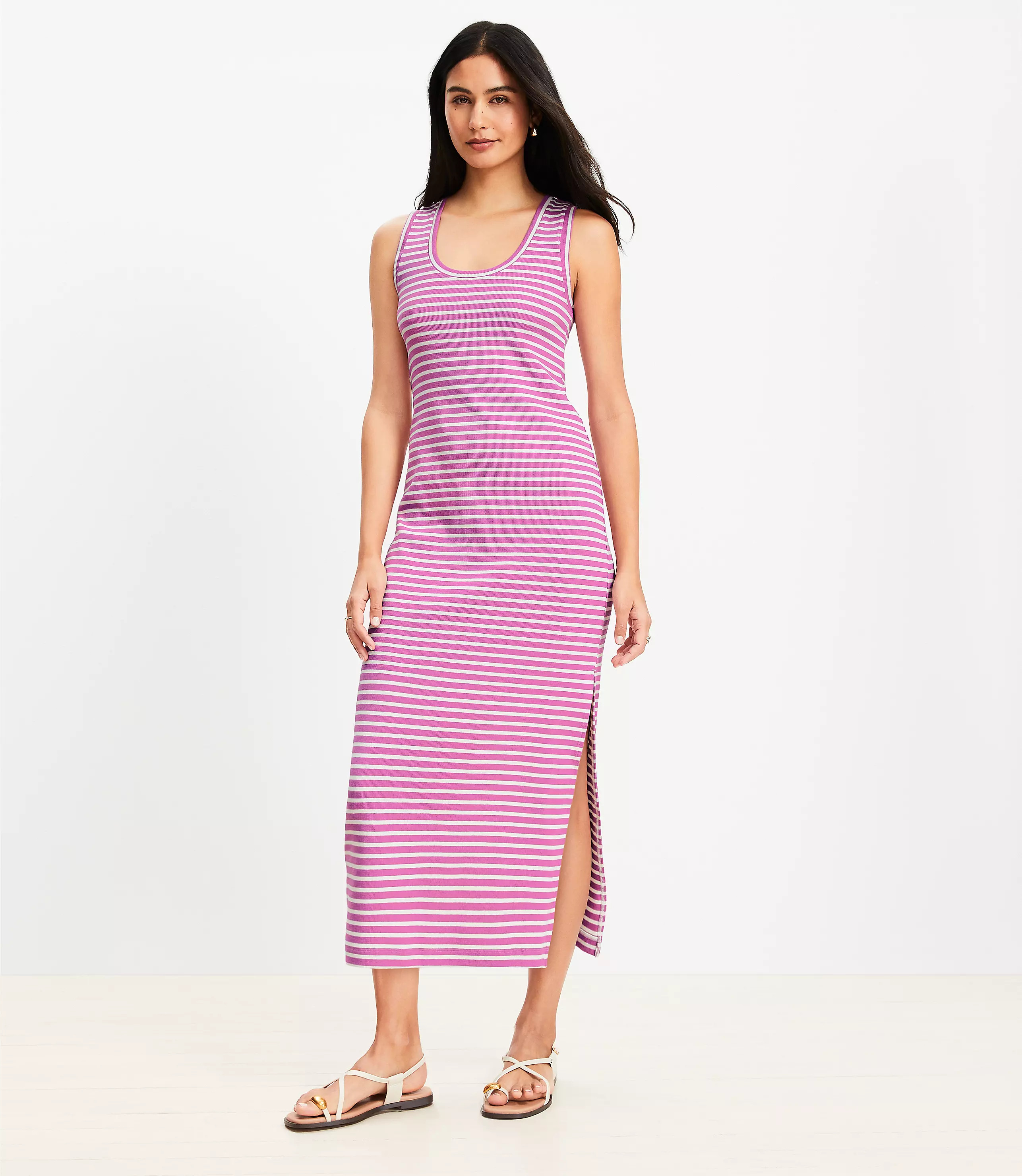 Stripe Perfect Ribbed Tank Midi Dress | LOFT