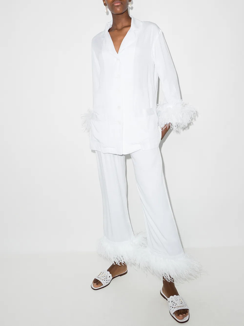feather trim pajama set | Farfetch (US)