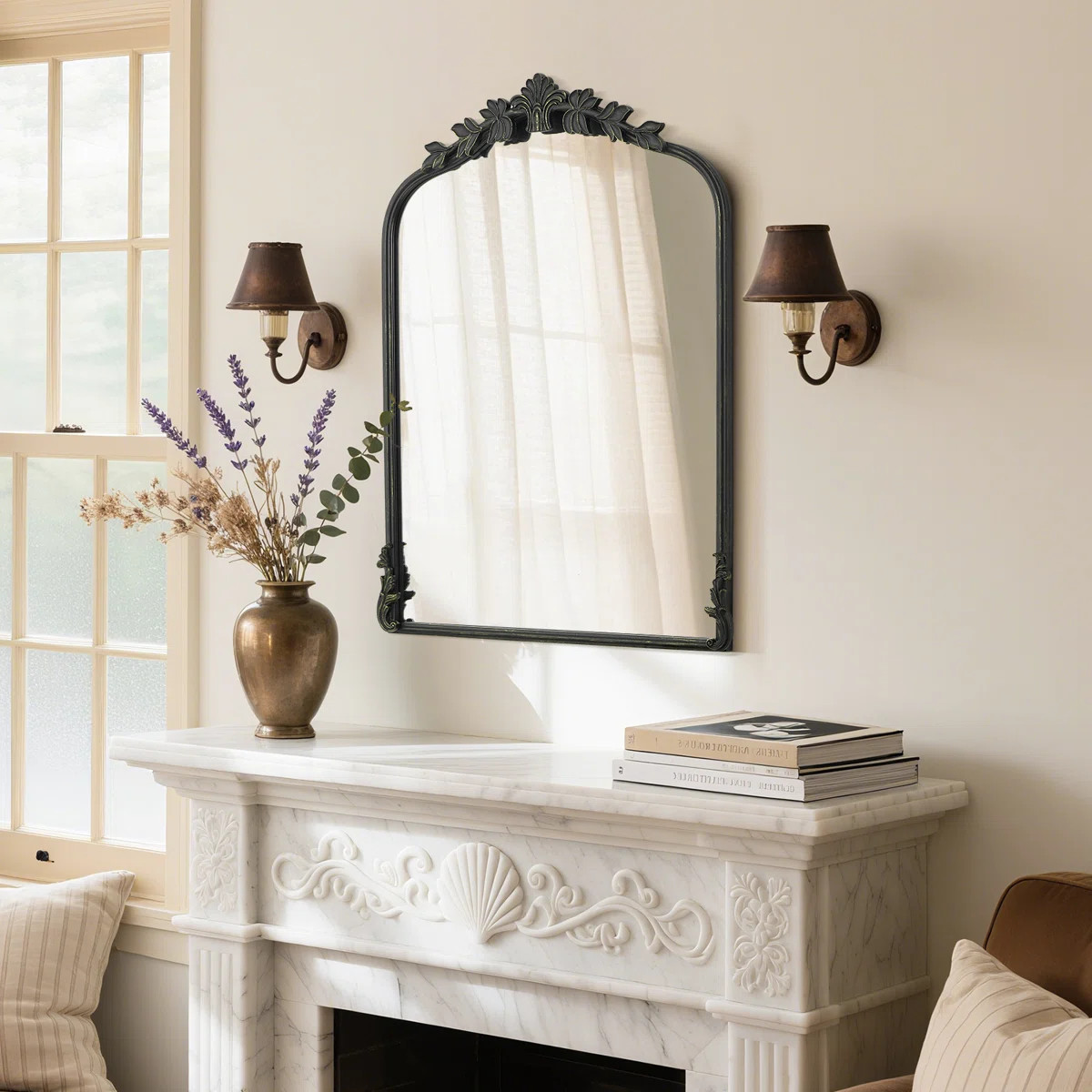 Vintage Metal Wall Mirror – Ornate Antique Vanity Mirror with Iron Frame | Wayfair North America