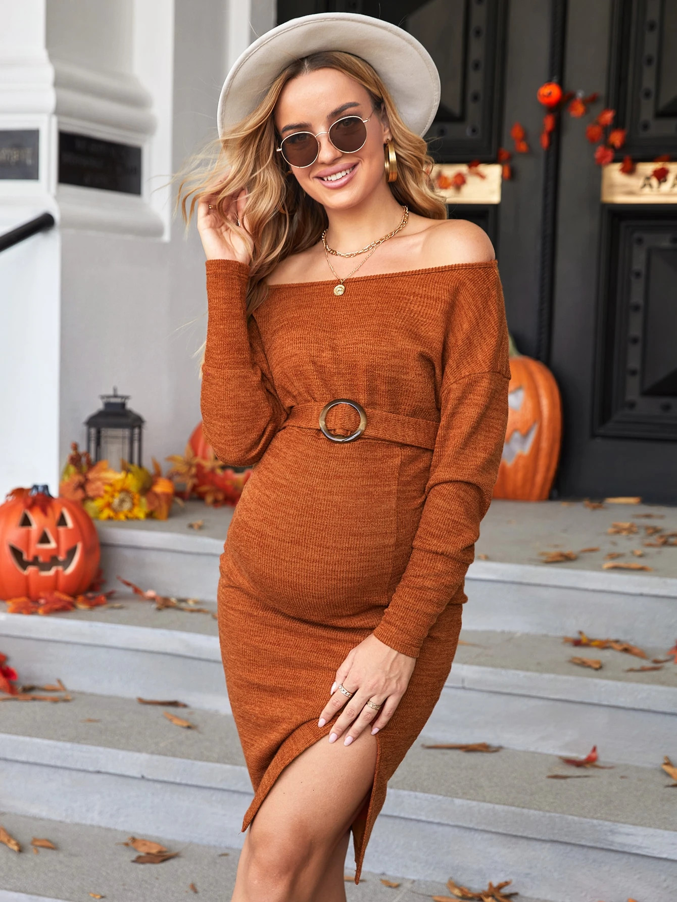 SHEIN Maternity Off Shoulder Split Thigh Belted Dress
   SKU: sa2207151105215044      
          ... | SHEIN