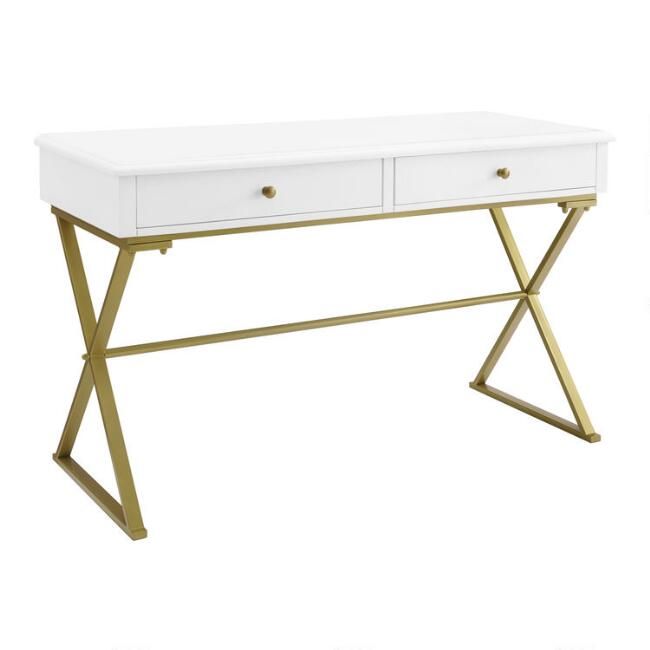 Wood and Gold Frame Empire Desk With Drawers | World Market