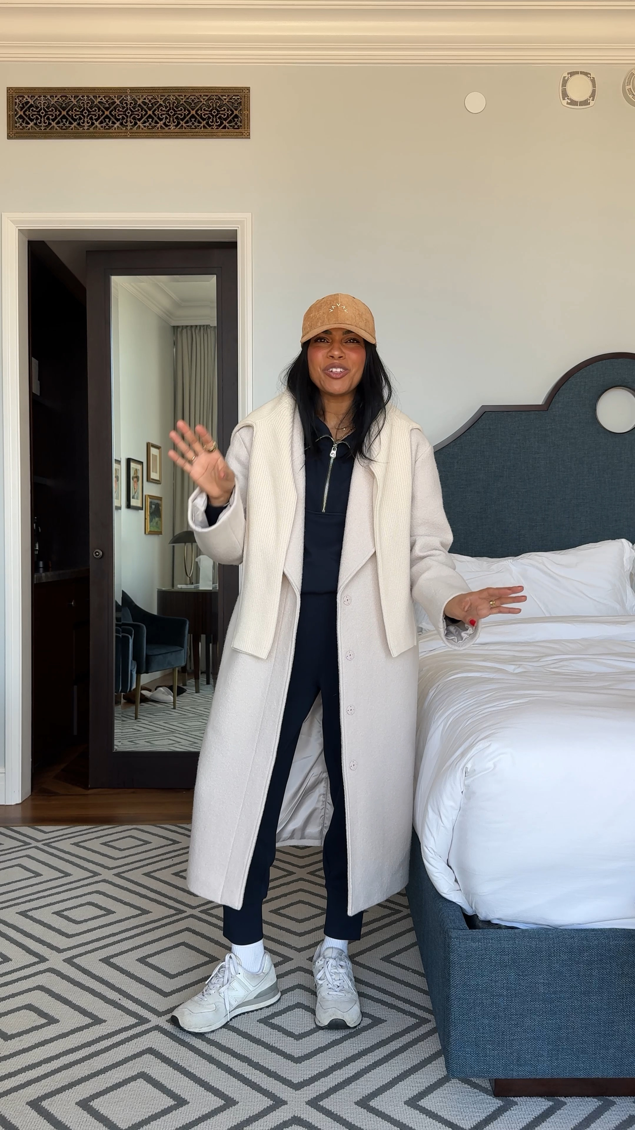 Polished Airport Outfit: everyday makeup, navy blue sweater suit, long wool coat, add a layer (I did a ribbed cashmere sweater), and a hat! You don’t even have to do your hair - happy travels :) 

#LTKOver40 #LTKStyleTip #LTKWatchNow