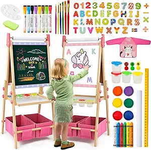 Kids Easel Including 100+ Accessories, Dual-Sided Wooden Easel for Kids Girls Age 3-12 with Magne... | Amazon (US)